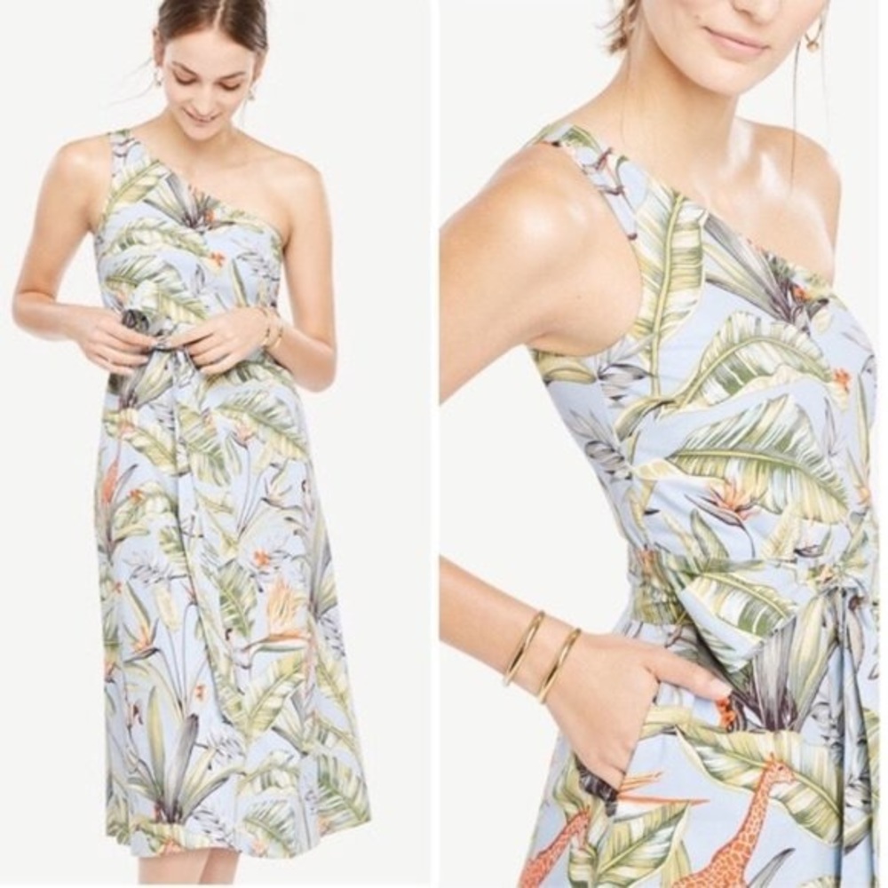 Ann Taylor one shoulder Jungle Print dress